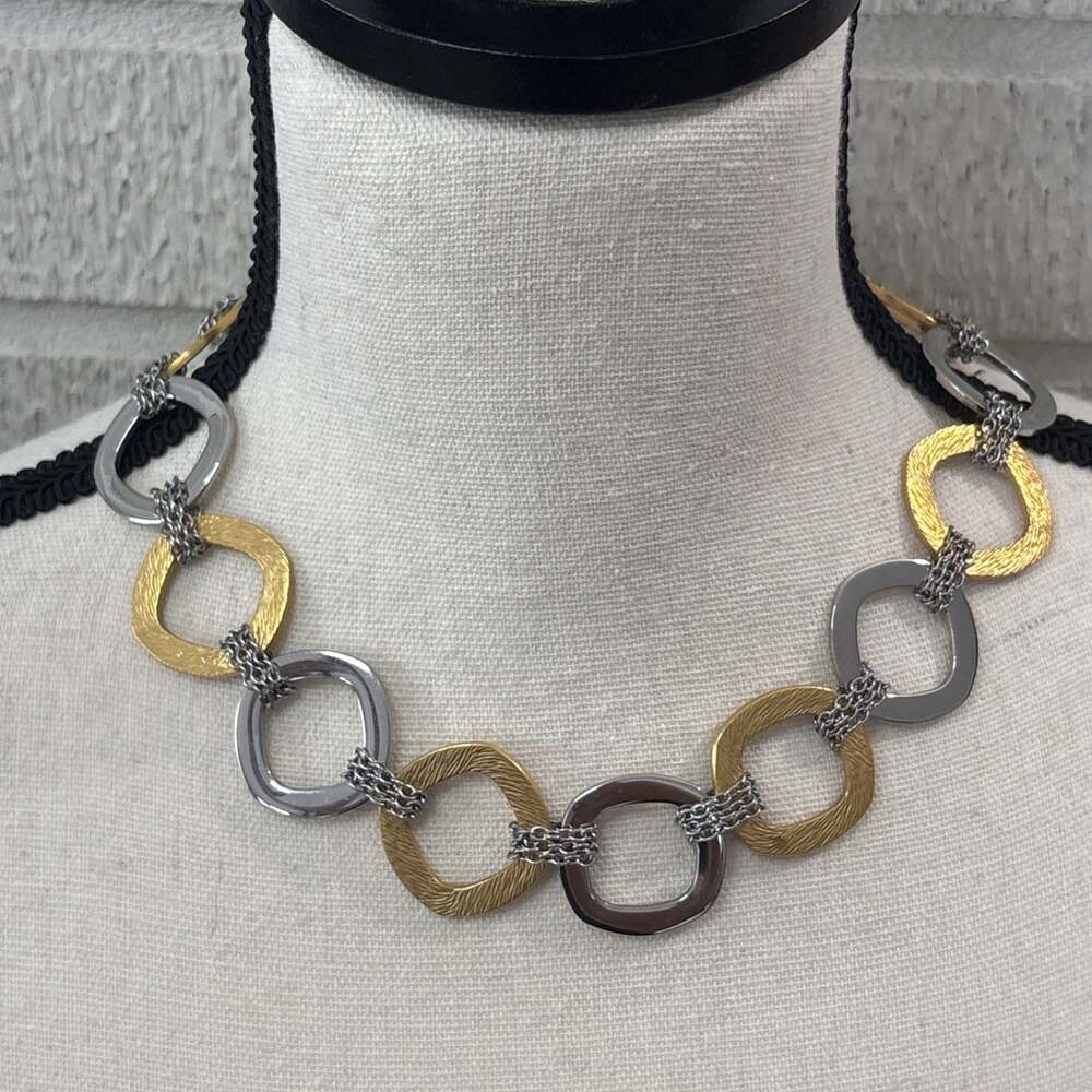 QVC “Steel by Design” Brushed Gold Silver Tone Link Necklace 19"-23" extender